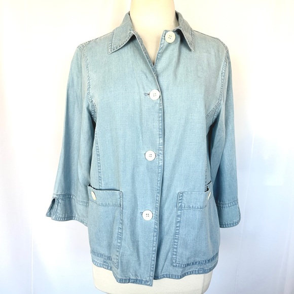 EMMA JAMES 3/4 SLEEVE LIGHT-WEIGHT DENIM CHAMBRAY SHIRT JACKET SHACKET Sz12 - Picture 1 of 9